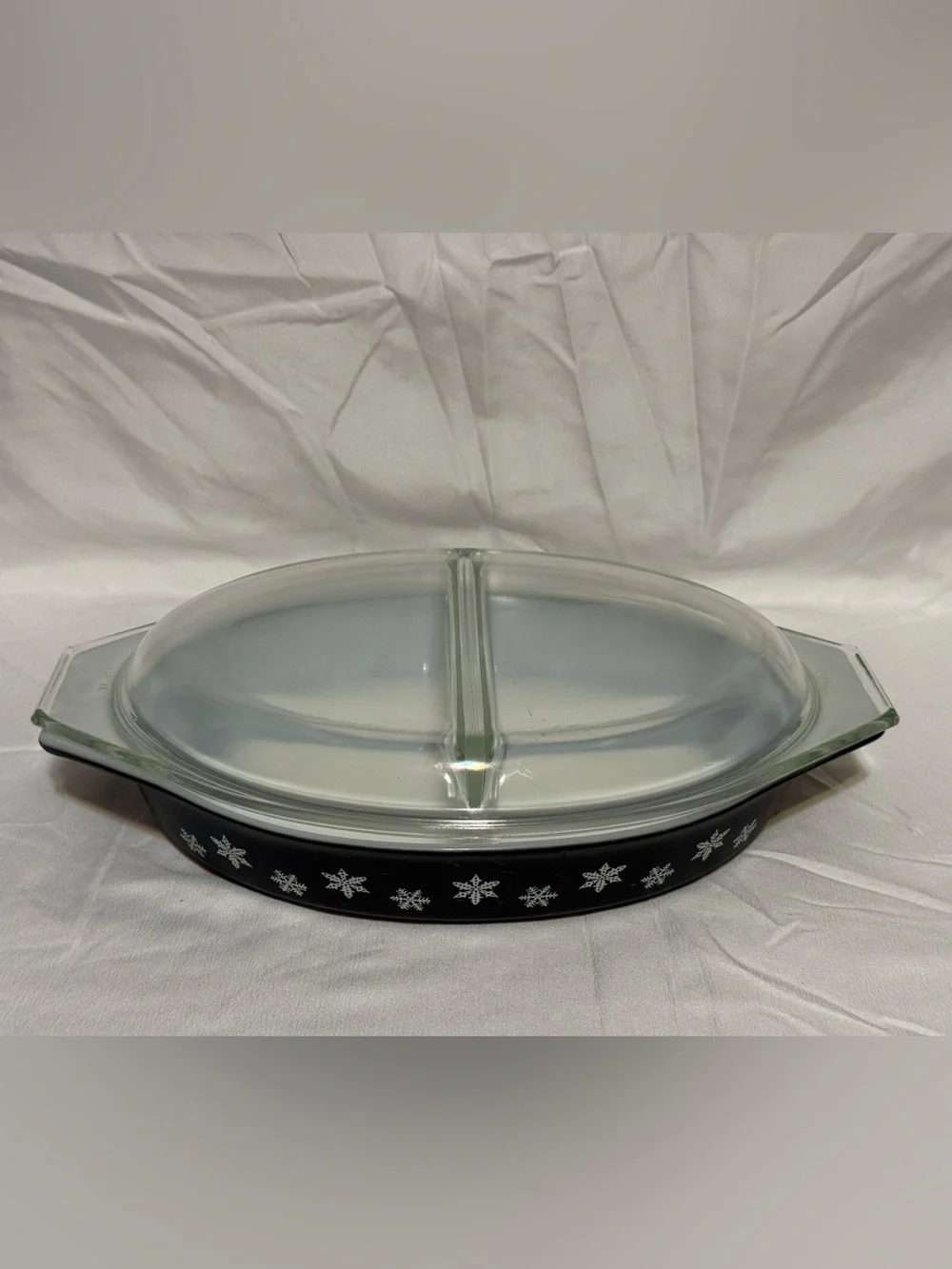 Pyrex Black Snowflake Divided Casserole